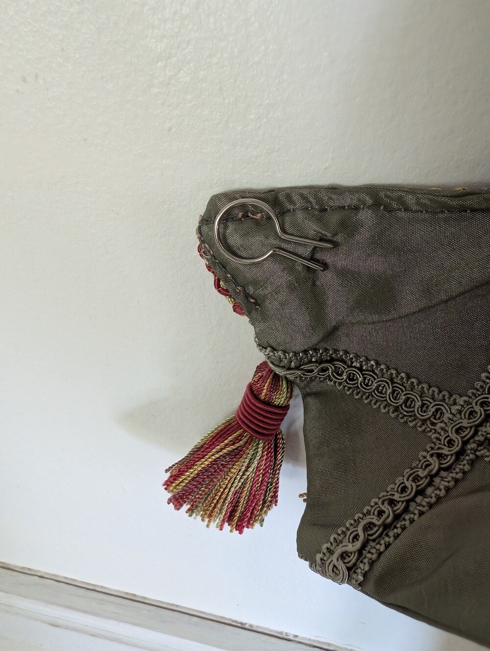 Custom Curtain Panels (2) Green Satin 100W x 87L Cotton Lined Tie Backs Tassel - Picture 13 of 14